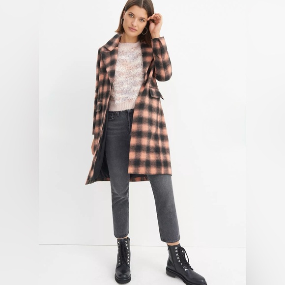 Anthropologie Belle Plaid Coat by Vigoss Checkered  Black & Pink Single Breasted - Picture 4 of 12